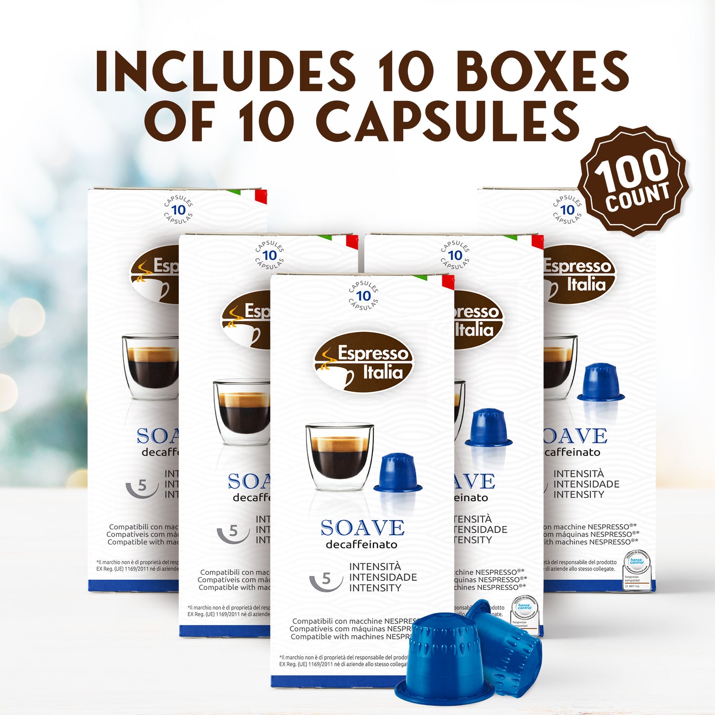 ESPRESSO ITALIA Espresso Compatible Pods - SOAVE DECAFFEINATE - Coffee capsules compatible with Nespresso Original Line