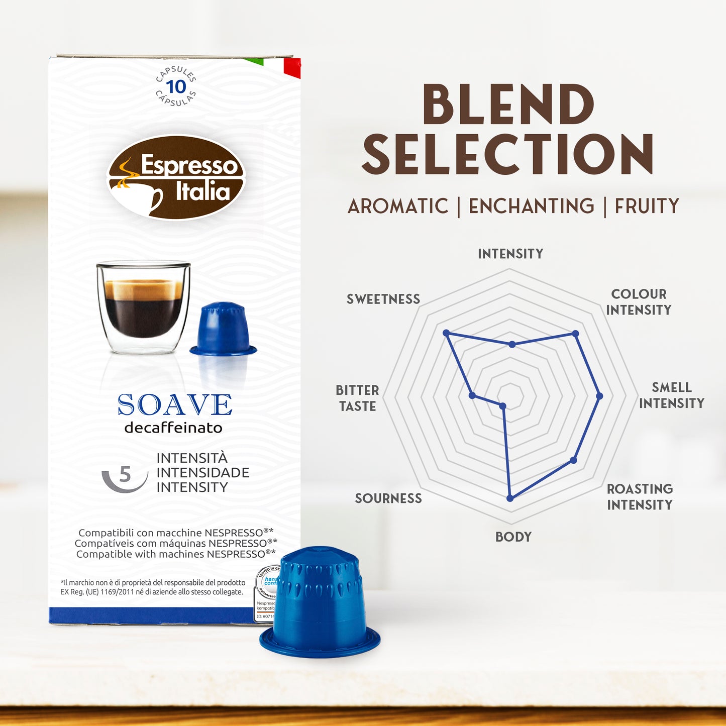 ESPRESSO ITALIA Espresso Compatible Pods - SOAVE DECAFFEINATE - Coffee capsules compatible with Nespresso Original Line