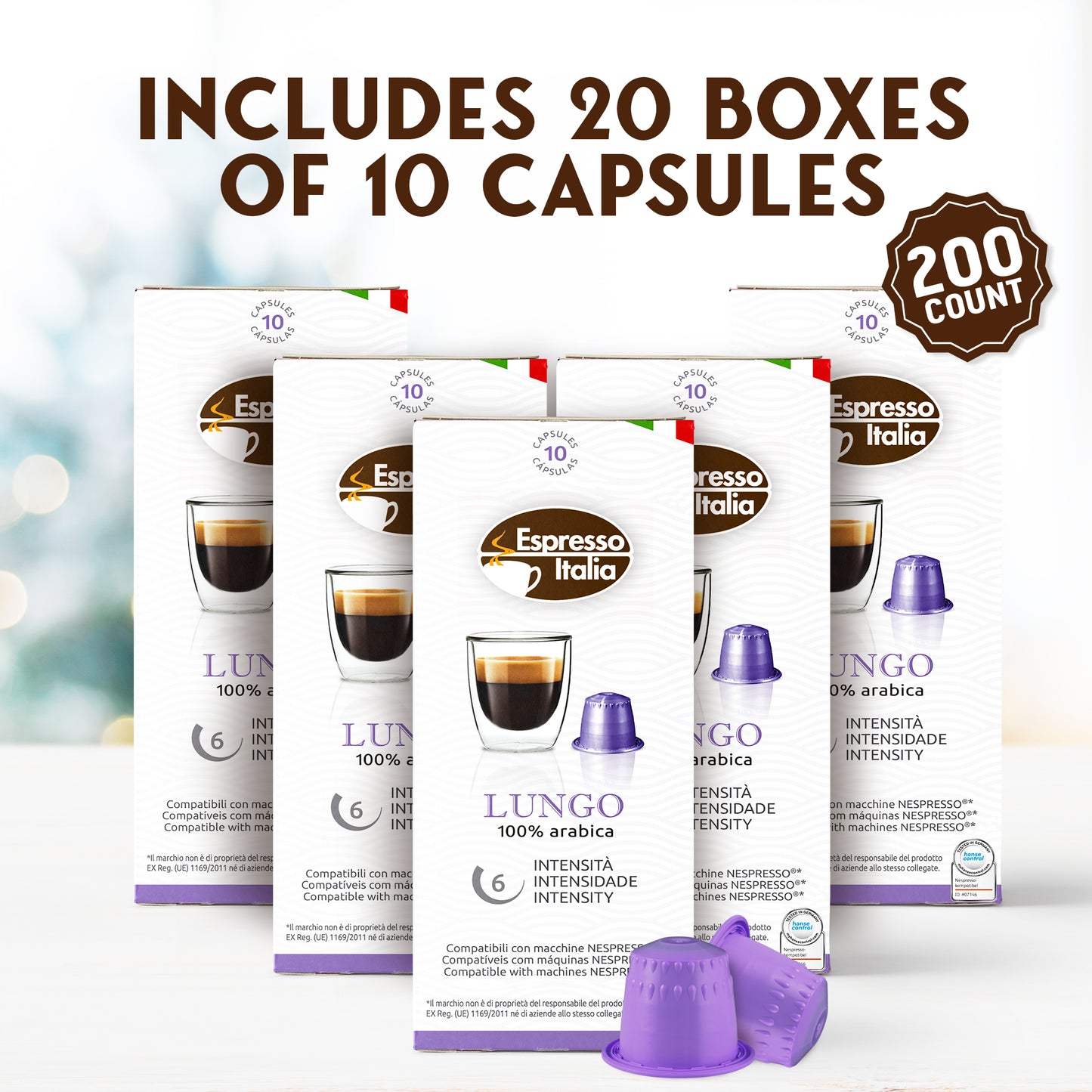 ESPRESSO ITALIA Espresso Compatible Pods - LUNGO - Coffee capsules compatible with Nespresso Original Line