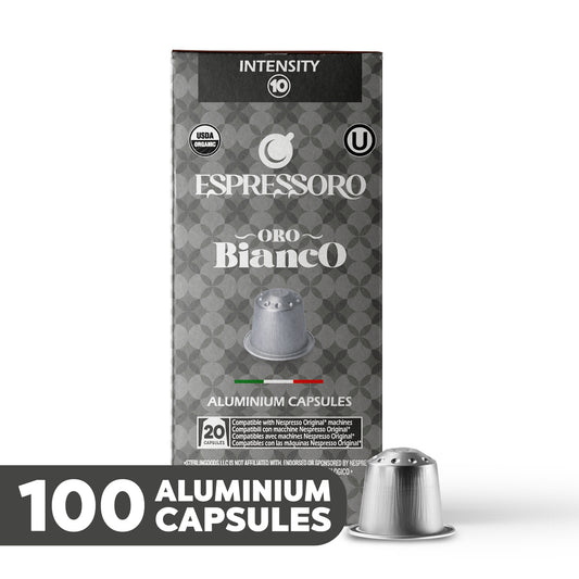 ESPRESSORO USDA Organic Espresso Compatible Pods - ORO BIANCO - Aluminium Coffee capsules compatible with Nespresso Original Line