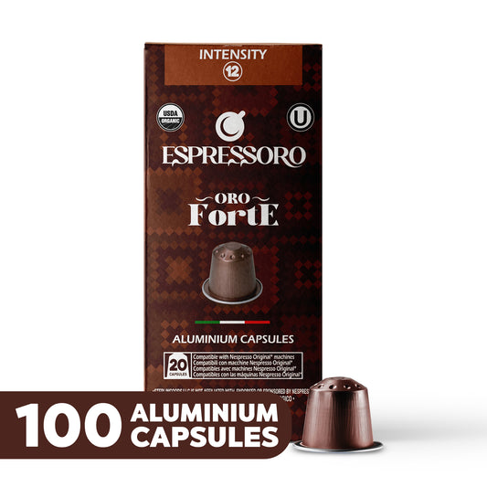 ESPRESSORO USDA Organic Espresso Compatible Pods - ORO FORTE - Aluminium Coffee capsules compatible with Nespresso Original Line