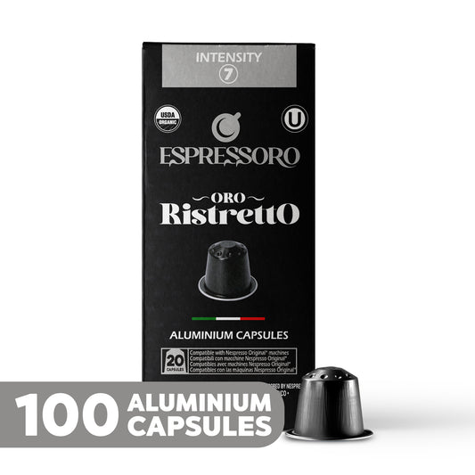 ESPRESSORO USDA Organic Espresso Compatible Pods - ORO RISTRETTO - Aluminium Coffee capsules compatible with Nespresso Original Line