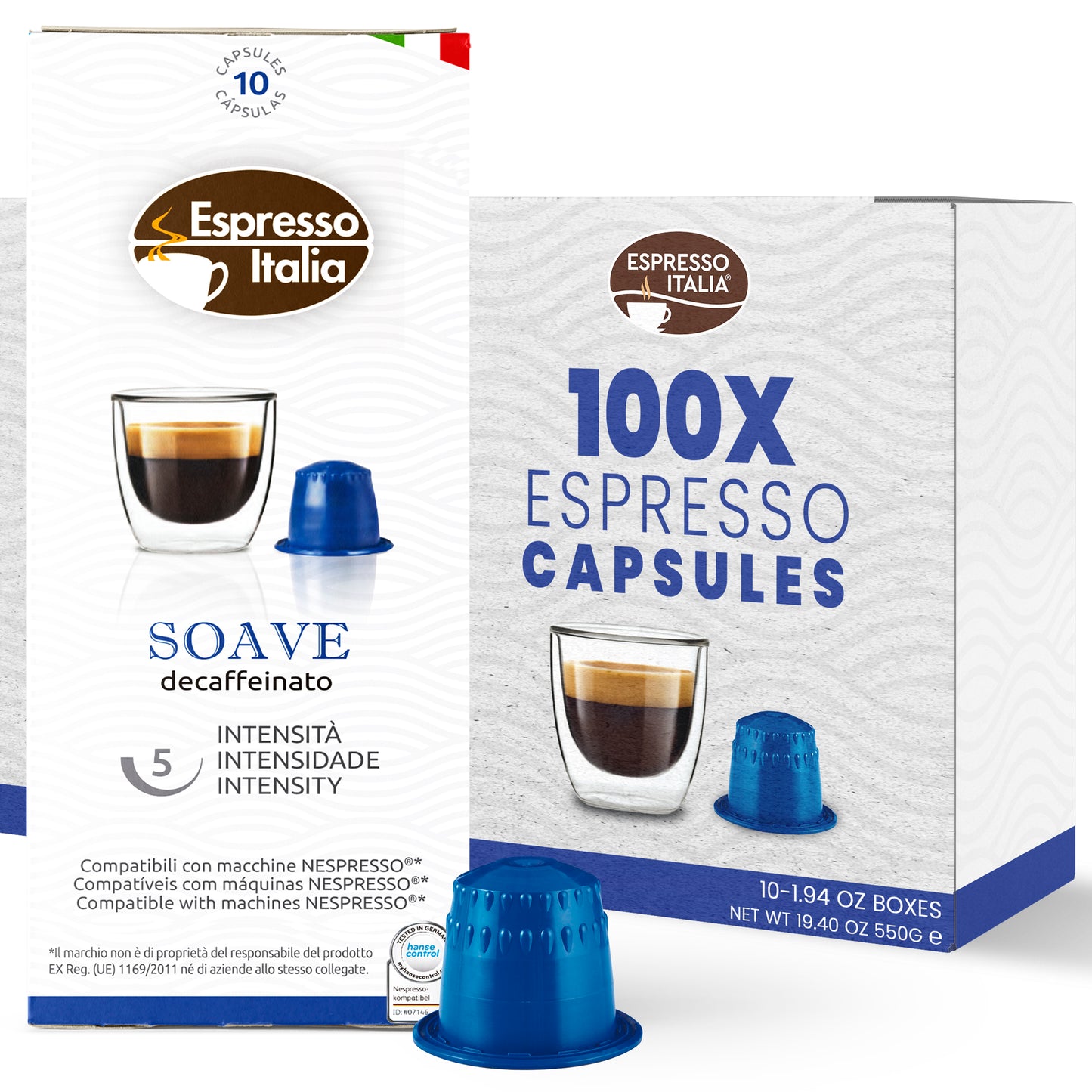 ESPRESSO ITALIA Espresso Compatible Pods - SOAVE DECAFFEINATE - Coffee capsules compatible with Nespresso Original Line