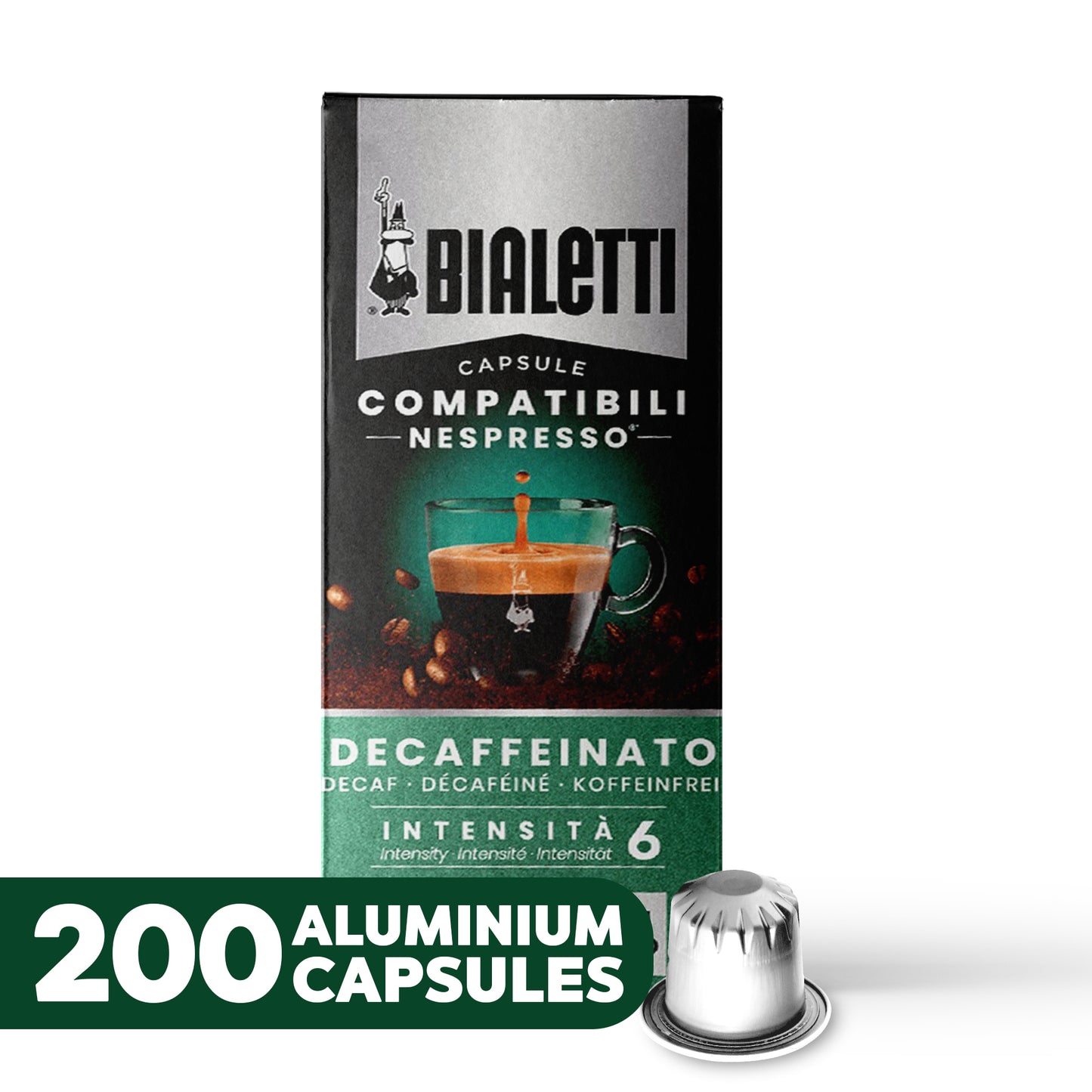 BIALETTI Espresso Compatible Pods - DECAFFEINATO- Aluminium Coffee capsules compatible with Nespresso Original Line