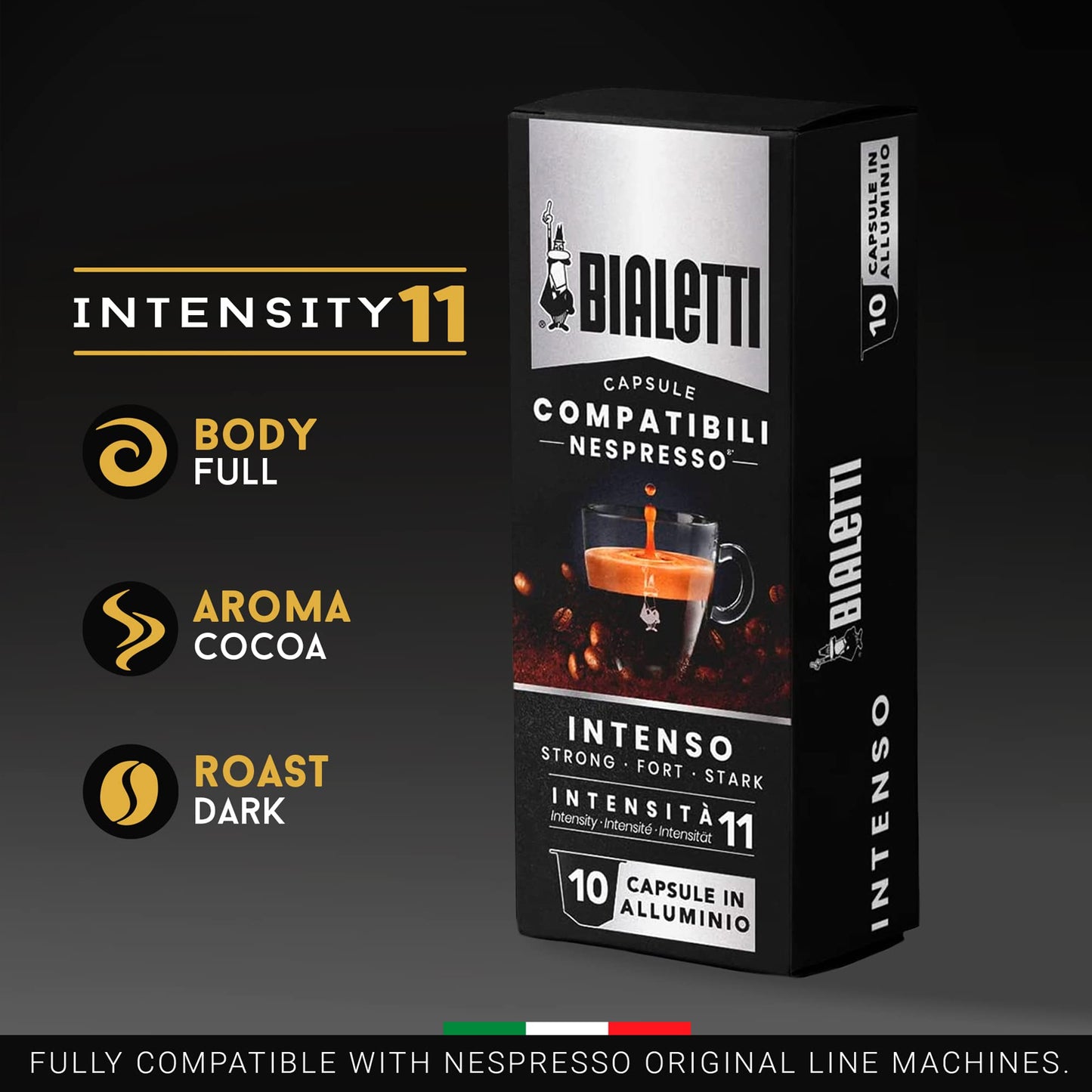 BIALETTI Espresso Compatible Pods - INTENSO- Aluminium Coffee capsules compatible with Nespresso Original Line