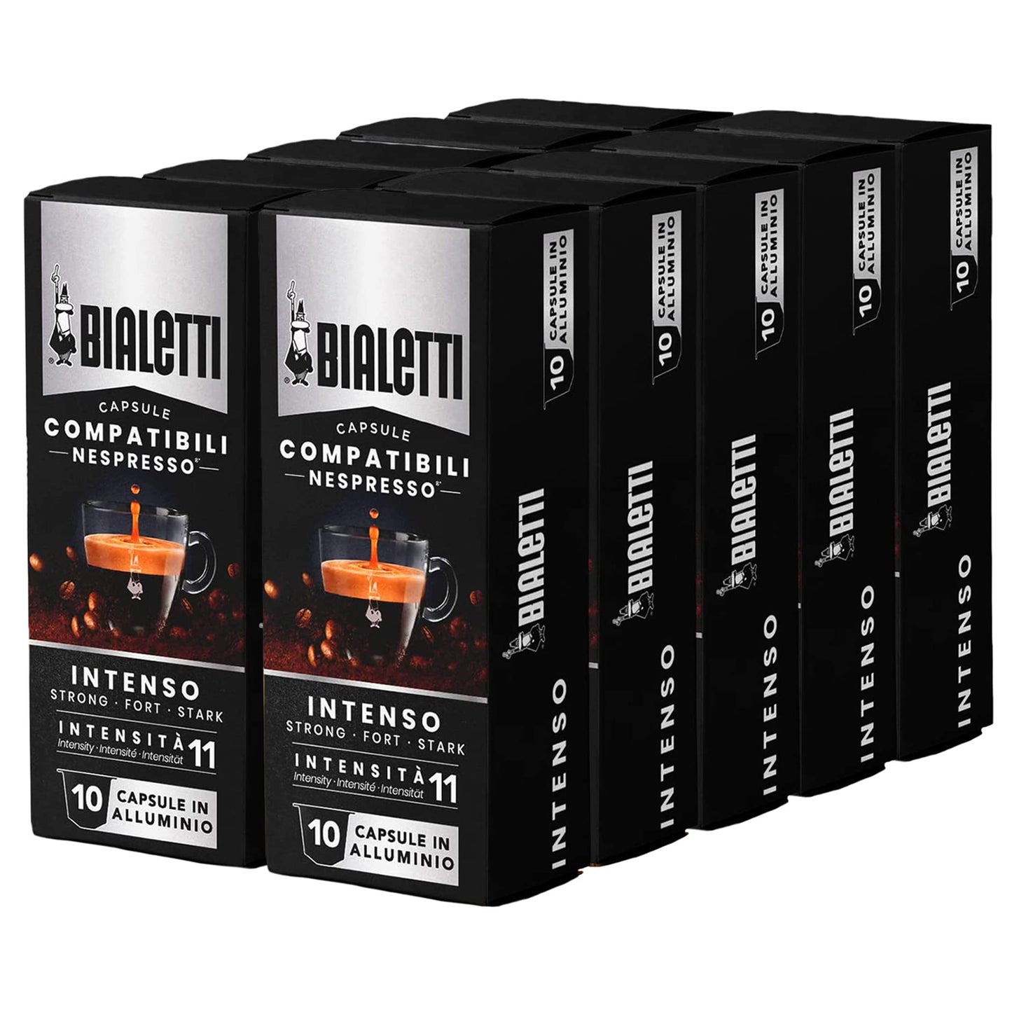 BIALETTI Espresso Compatible Pods - INTENSO- Aluminium Coffee capsules compatible with Nespresso Original Line