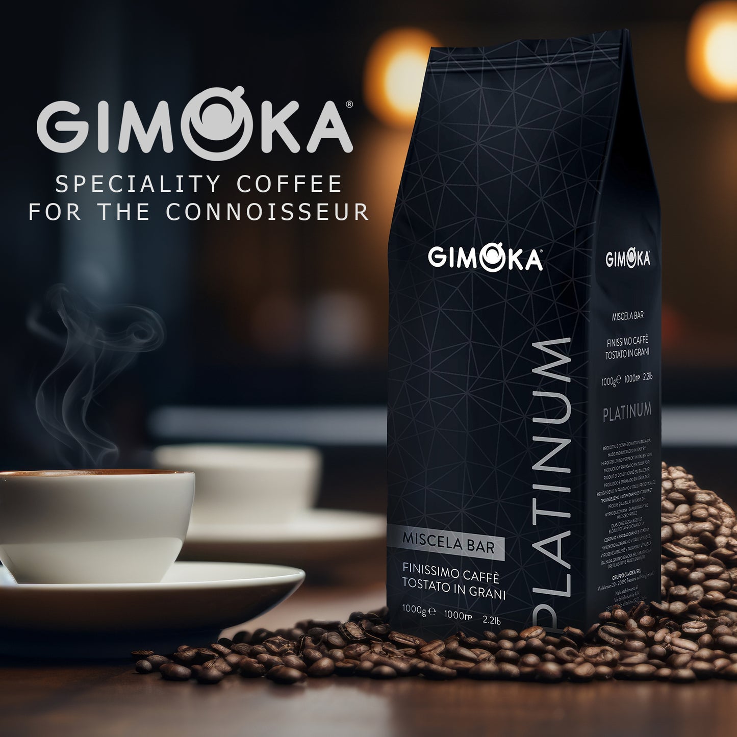 Gimoka Whole Bean Coffee - Platium Coffee Beans - Premium Italian Espresso Coffee Dark Roast, 6 x 2.2 Lb