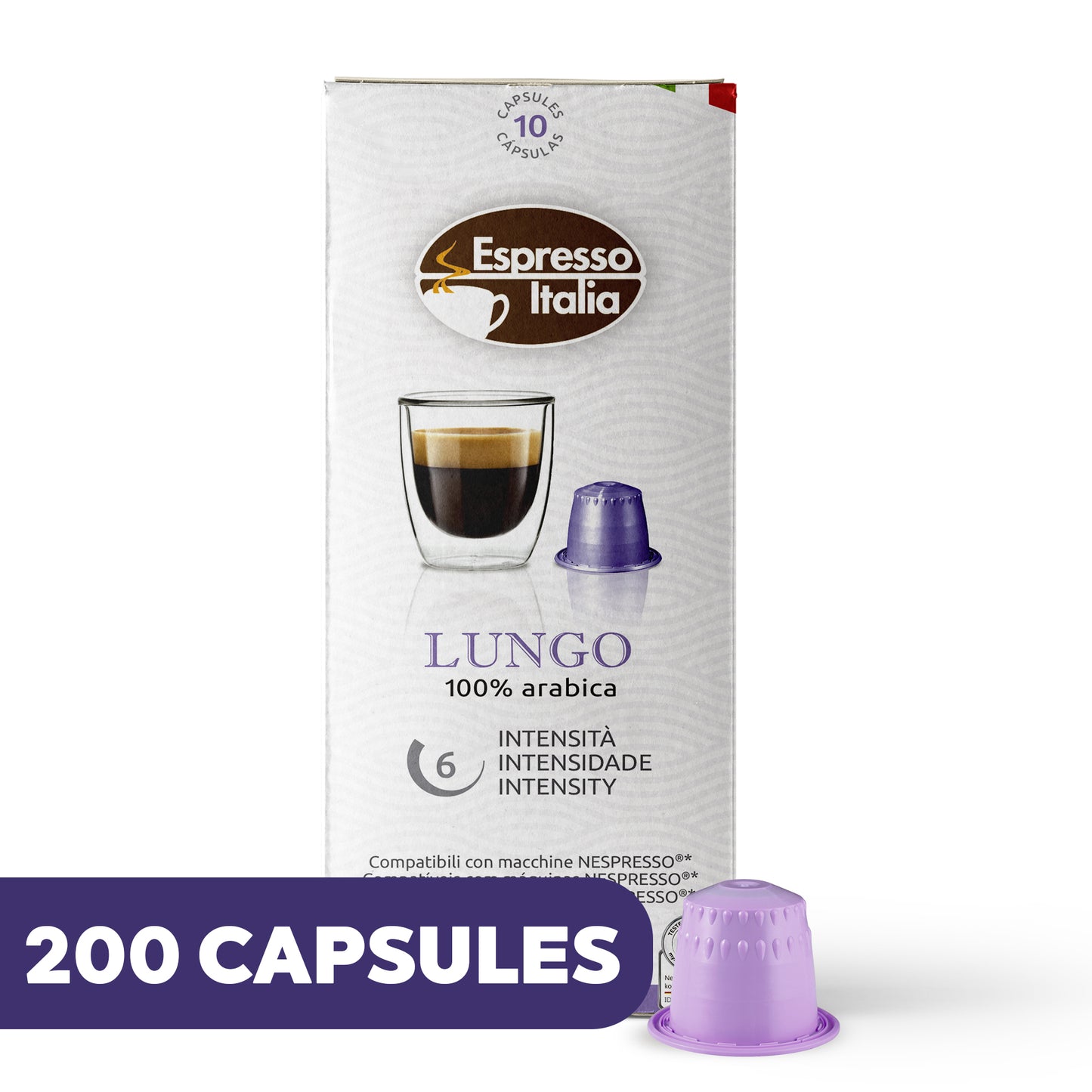 ESPRESSO ITALIA Espresso Compatible Pods - LUNGO - Coffee capsules compatible with Nespresso Original Line