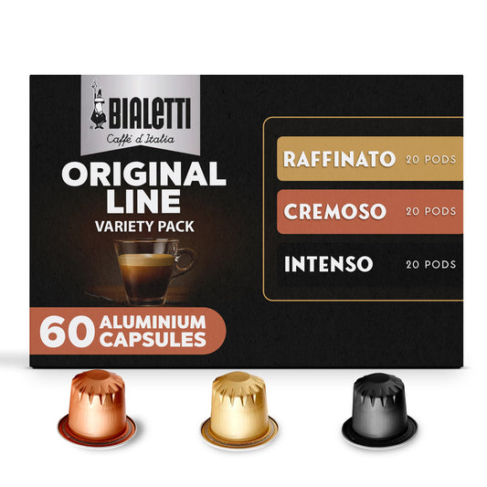 BIALETTI Espresso Compatible Pods - 60 Ct VARIETY PACK- Aluminium Coffee capsules compatible with Nespresso Original Line