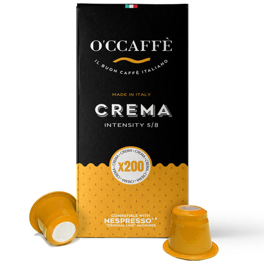 O'CCAFFÈ Espresso Compatible Pods - 200 Ct CREMA - Coffee capsules compatible with Nespresso Original Line