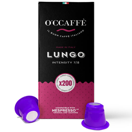 O'CCAFFÈ Espresso Compatible Pods - 200 Ct LUNGO - Coffee capsules compatible with Nespresso Original Line