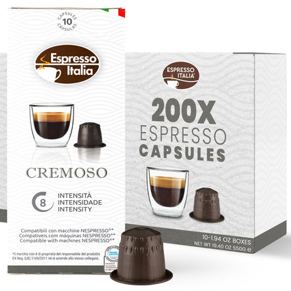Espresso Italia Nespresso Compatible Capsules Cremoso Blend, 100 Coffee Pods, Compatible with Nespresso Machines