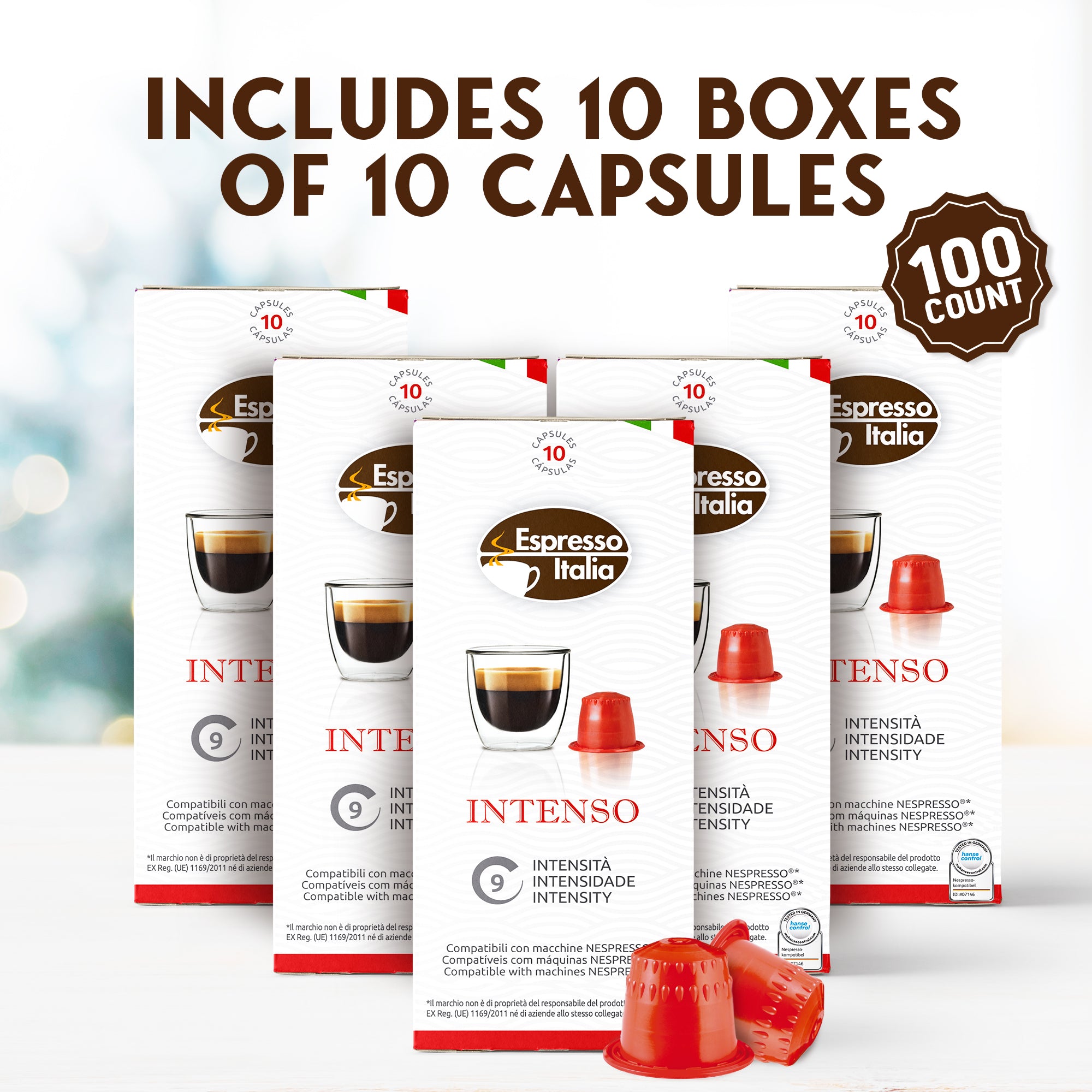 Espresso italia Espresso Compatible Pods 100 ct Intenso Coffee Capsules Compatible with Nespresso Original Line