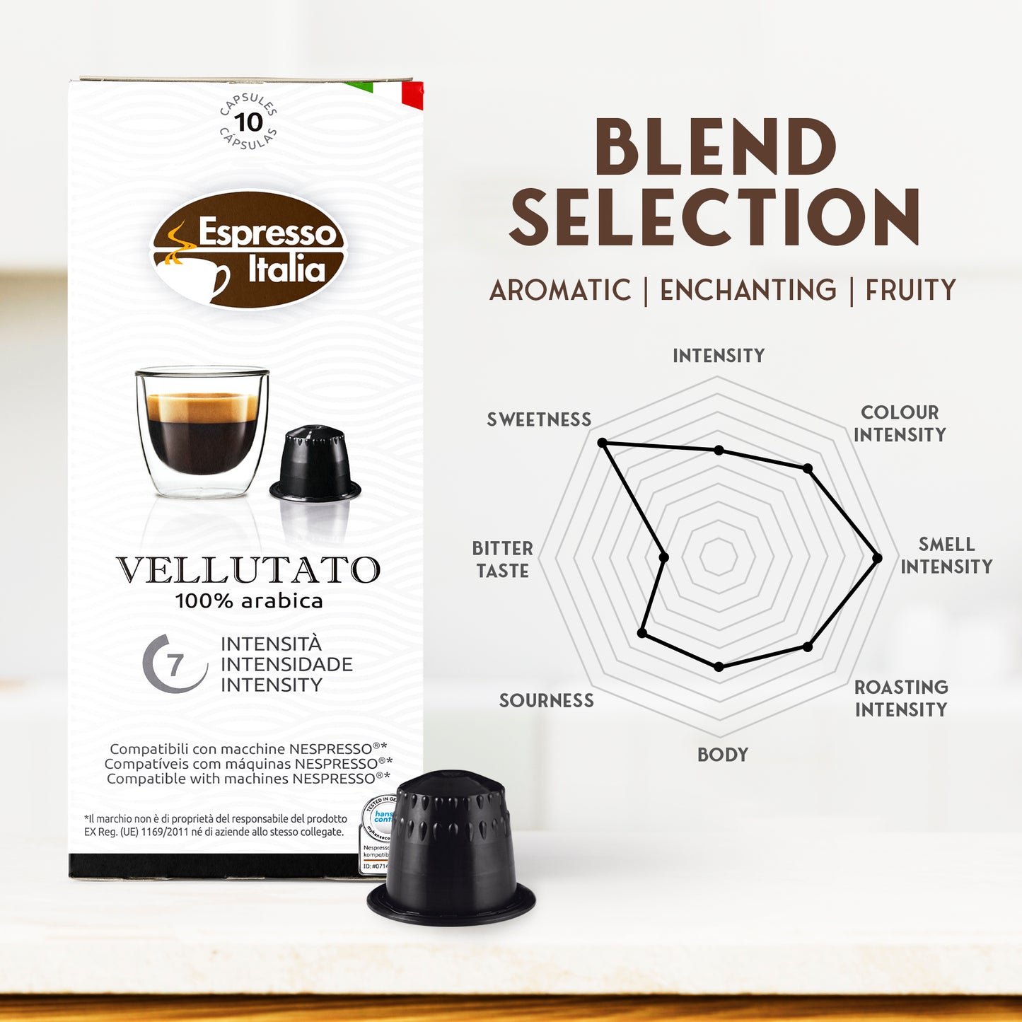 Espresso Italia Nespresso Compatible Capsules - Vellutato Blend, 100 Espresso Coffee Pods, Compatible with Nespresso Machines
