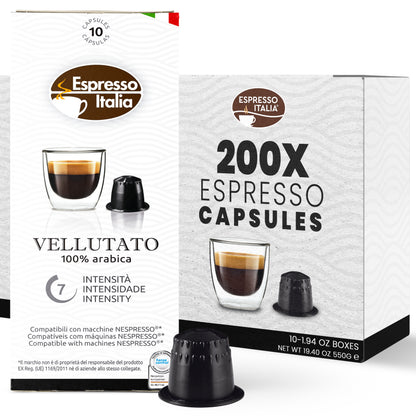 Espresso Italia Nespresso Compatible Capsules - Vellutato Blend, 100 Espresso Coffee Pods, Compatible with Nespresso Machines