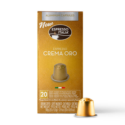 Espresso Italia Aluminum Nespresso Compatible Capsules - Crema Oro Blend, 100 Espresso Coffee Pods Compatible with Nespresso Machines