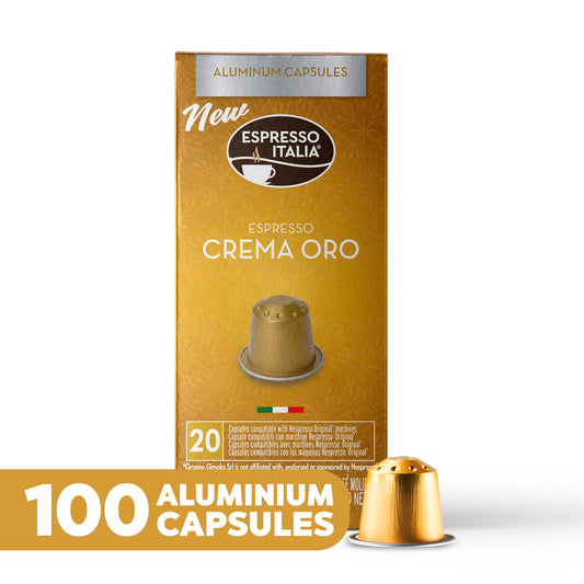 ESPRESSO ITALIA Espresso Compatible Pods - 100 Ct CREMA ORO - Aluminium Coffee capsules compatible with Nespresso Original Line