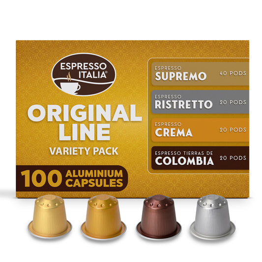 Espresso Italia Aluminum Nespresso Compatible Capsules, 100 Coffee Pods - Variety Pack, Italian coffe
