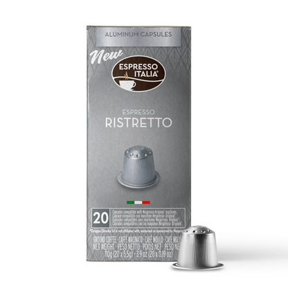 Espresso Italia Aluminum Nespresso Compatible Capsules - Ristretto Blend, 100 Espresso Coffee Pods, Compatible with Nespresso Machines