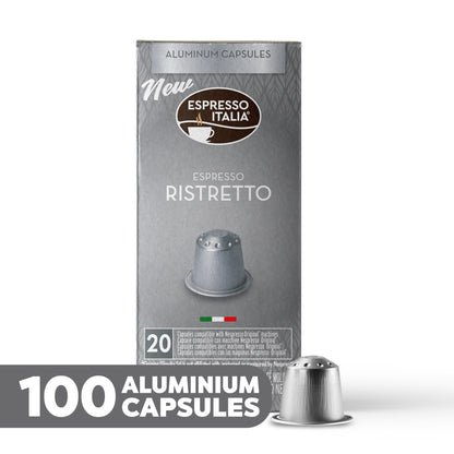 ESPRESSO ITALIA Espresso Compatible Pods - 100 Ct RISTRETTO - Aluminium Coffee capsules compatible with Nespresso Original Line