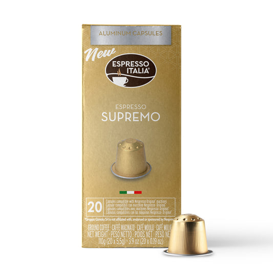 Espresso Italia Aluminum Nespresso Compatible Capsules - Supremo Blend, 100 Espresso Coffee Pods, Compatible with Nespresso Machines