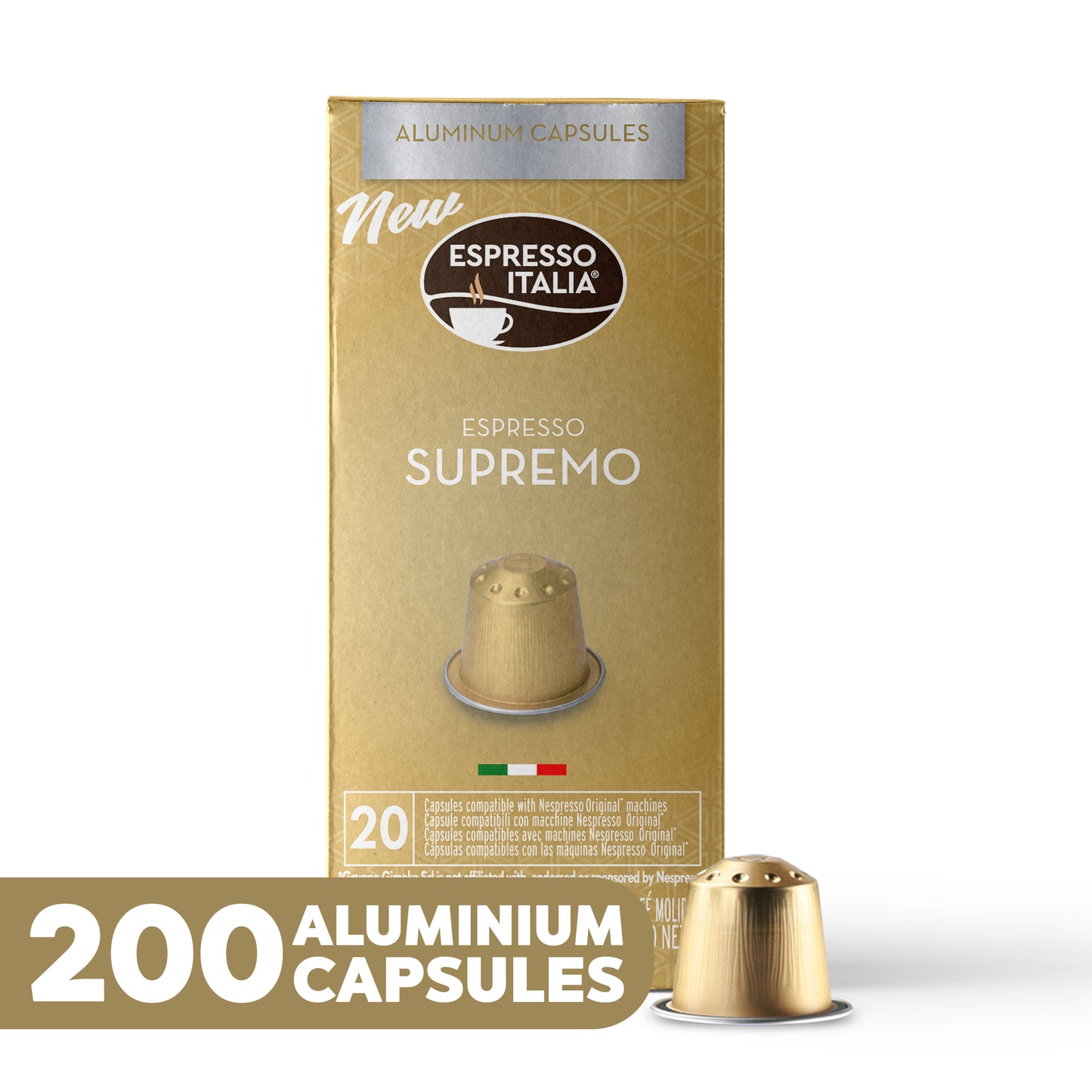 ESPRESSO ITALIA Espresso Compatible Pods - 200 Ct SUPREMO - Aluminium Coffee capsules compatible with Nespresso Original Line