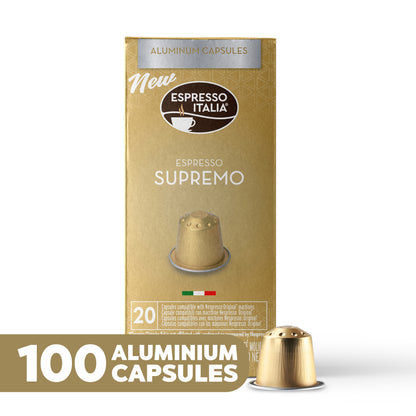 ESPRESSO ITALIA Espresso Compatible Pods - 100 Ct SUPREMO - Aluminium Coffee capsules compatible with Nespresso Original Line