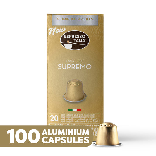 ESPRESSO ITALIA Espresso Compatible Pods - 100 Ct SUPREMO - Aluminium Coffee capsules compatible with Nespresso Original Line