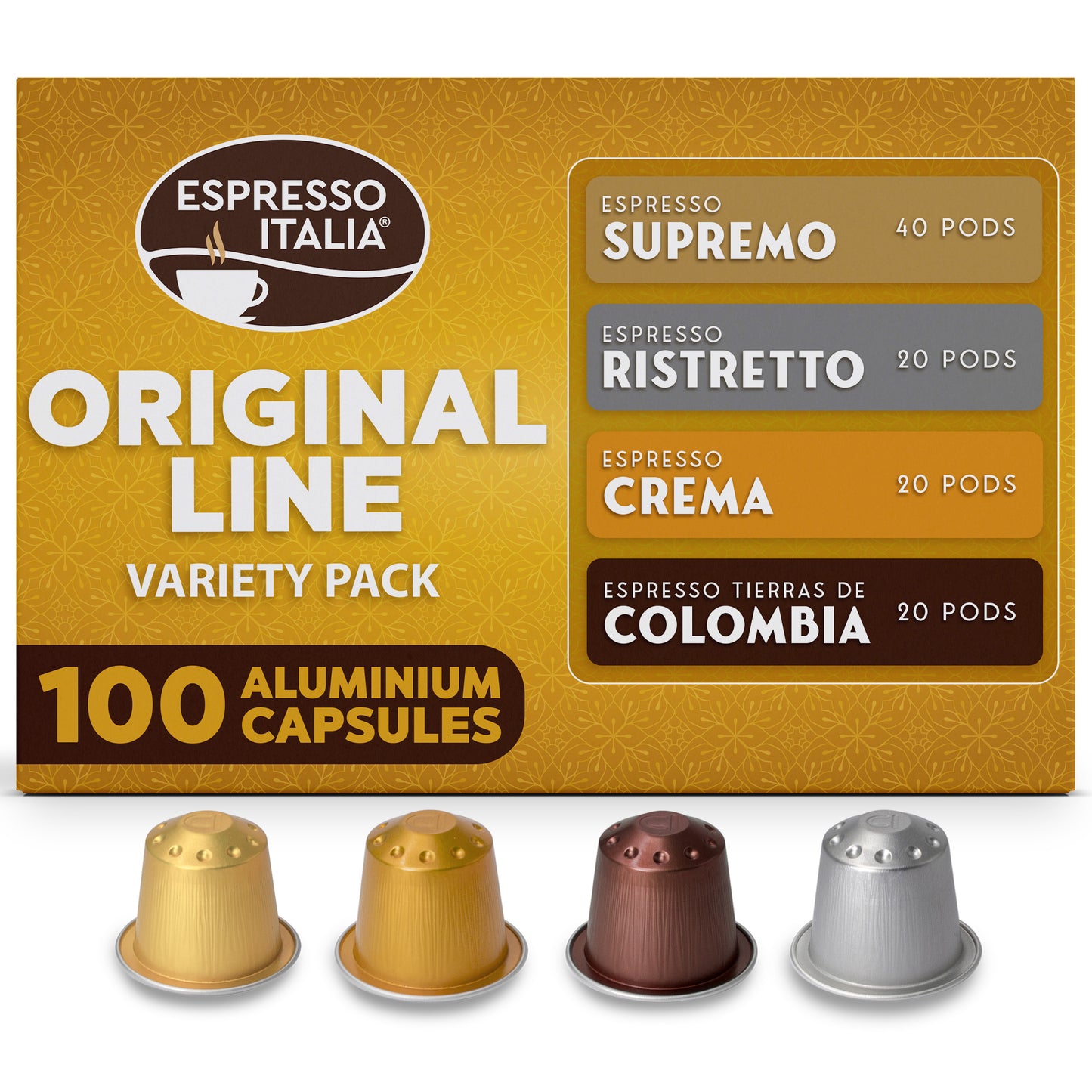 ESPRESSO ITALIA Espresso Compatible Pods - 100 Ct VARIETY PACK - Aluminium Coffee capsules compatible with Nespresso Original Line