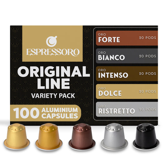 ESPRESSORO USDA Organic Espresso Compatible Pods - 100 Ct VARIETY PACK - Aluminium Coffee capsules compatible with Nespresso Original Line