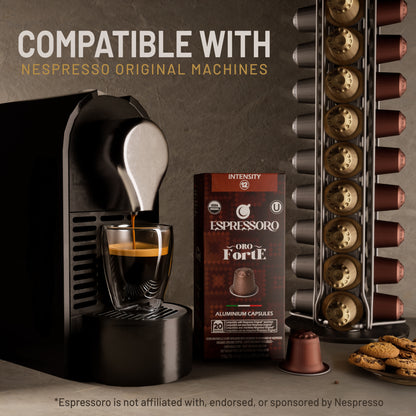 ESPRESSORO USDA Organic Espresso Compatible Pods - 200 Ct ORO FORTE - Aluminium Coffee capsules compatible with Nespresso Original Line