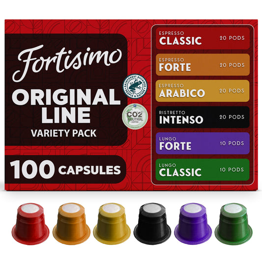 FORTISIMO Espresso Compatible Pods - 100 Ct VARIETY PACK - Coffee capsules compatible with Nespresso Original Line