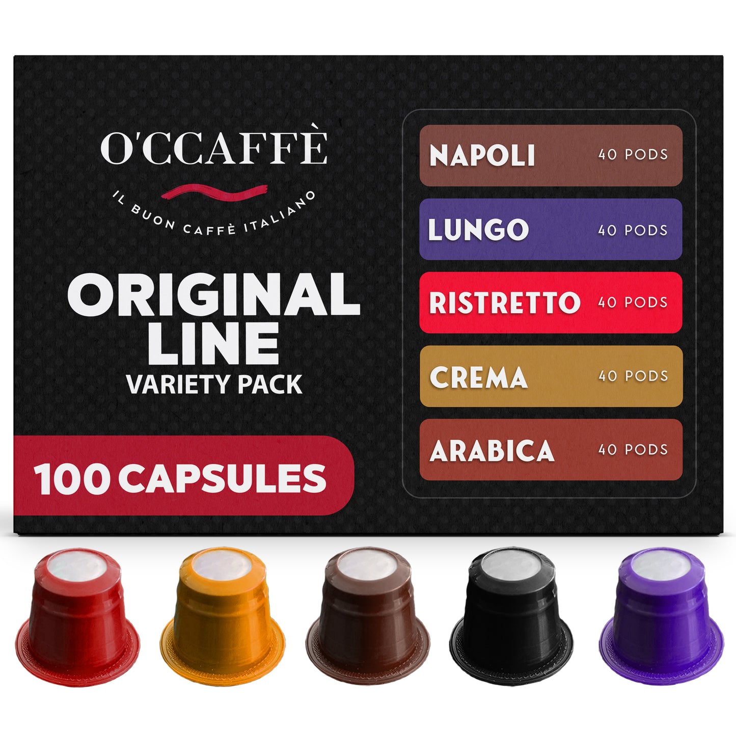 O'CCAFFÈ Espresso Compatible Pods - 100 Ct VARIETY PACK - Coffee capsules compatible with Nespresso Original Line