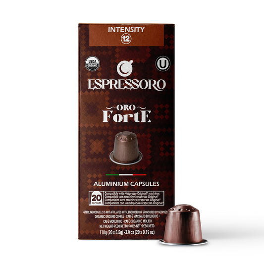 ESPRESSORO USDA Organic Espresso Compatible Pods - 100 Ct ORO FORTE - Aluminium Coffee capsules compatible with Nespresso Original Line
