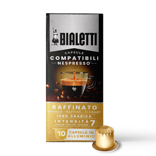 BIALETTI Espresso Compatible Pods - 100 Ct RAFFINATO- Aluminium Coffee capsules compatible with Nespresso Original Line