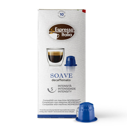 Espresso Italia Nespresso Compatible Capsules - Soave Decaffeinated, 100 Espresso Coffee Pods, Compatible with Nespresso Machines