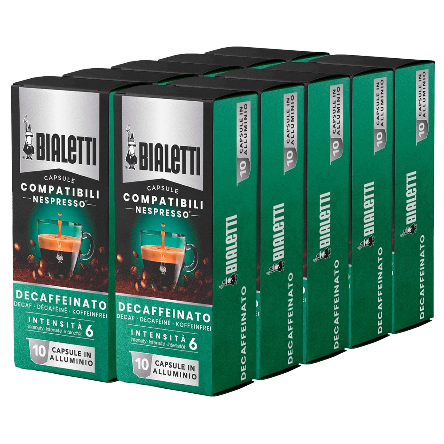 Bialetti Aluminum Nespresso Compatible Capsules - 100 count DECAFFEINATO blend - Espresso Coffee Pods compatible with Nespresso Machines