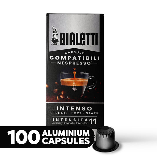 BIALETTI Espresso Compatible Pods - 100 Ct INTENSO- Aluminium Coffee capsules compatible with Nespresso Original Line