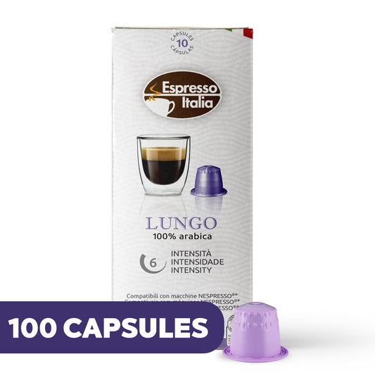 ESPRESSO ITALIA Espresso Compatible Pods - 100 Ct LUNGO -  Coffee capsules compatible with Nespresso Original Line