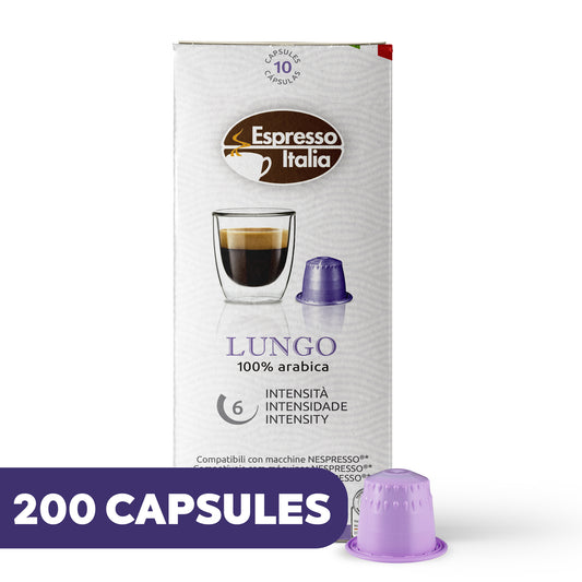 ESPRESSO ITALIA Espresso Compatible Pods - 200 Ct LUNGO -  Coffee capsules compatible with Nespresso Original Line