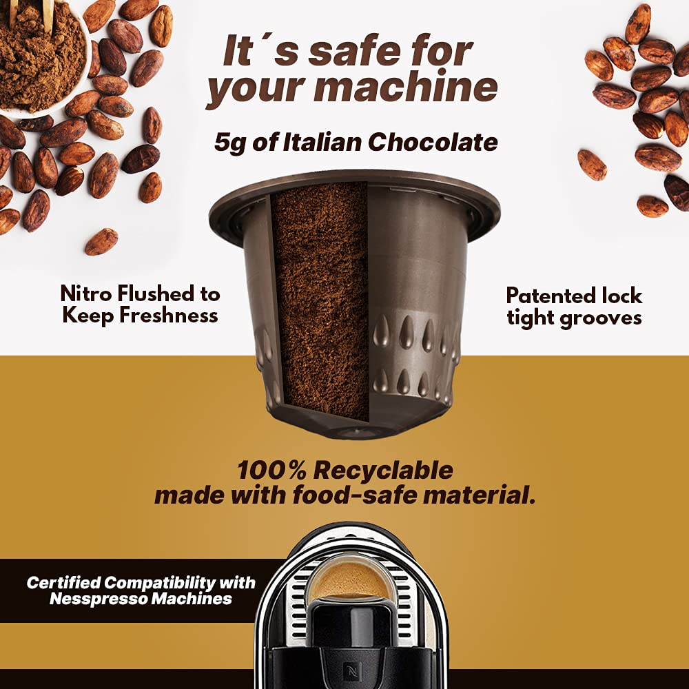 Cupella compatible with Nespresso HOT CHOCOLATE  pods - 50 Count hot chocolate - Nespresso compatible Chocolate Pods - Italian chocolate