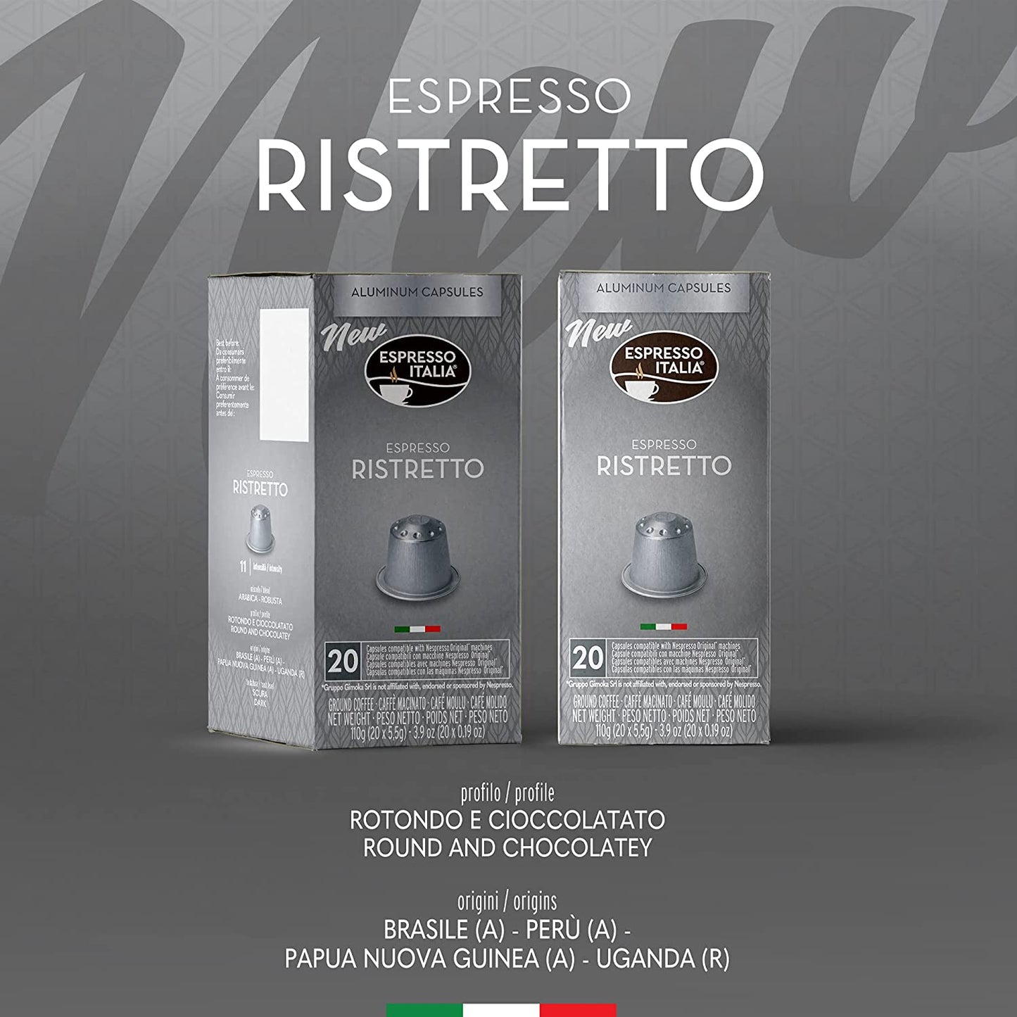 Espresso Italia Aluminum Nespresso Compatible Capsules -  100 Count RISTRETTO Blend - Aluminium Coffee pods compatible with Nespresso Machines