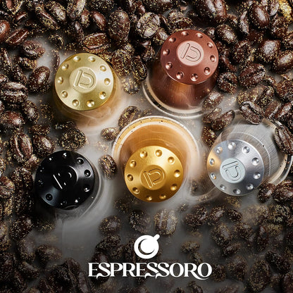 Espressoro Organic Aluminum Nespresso Compatible Capsules - Oro Forte Blend, 100 Coffee Pods, Compatible with Nespresso Machines, Generic Nespresso Pods